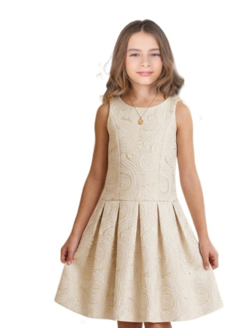 ZOE Ltd Brocade Gold Shimmer Swirl Pattern Sleeveless Party Dress Girls Size 10Y